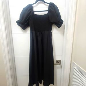 SHEIN MOD Black Solid Ruched Bust Puff Sleeve Dress Sz Large
